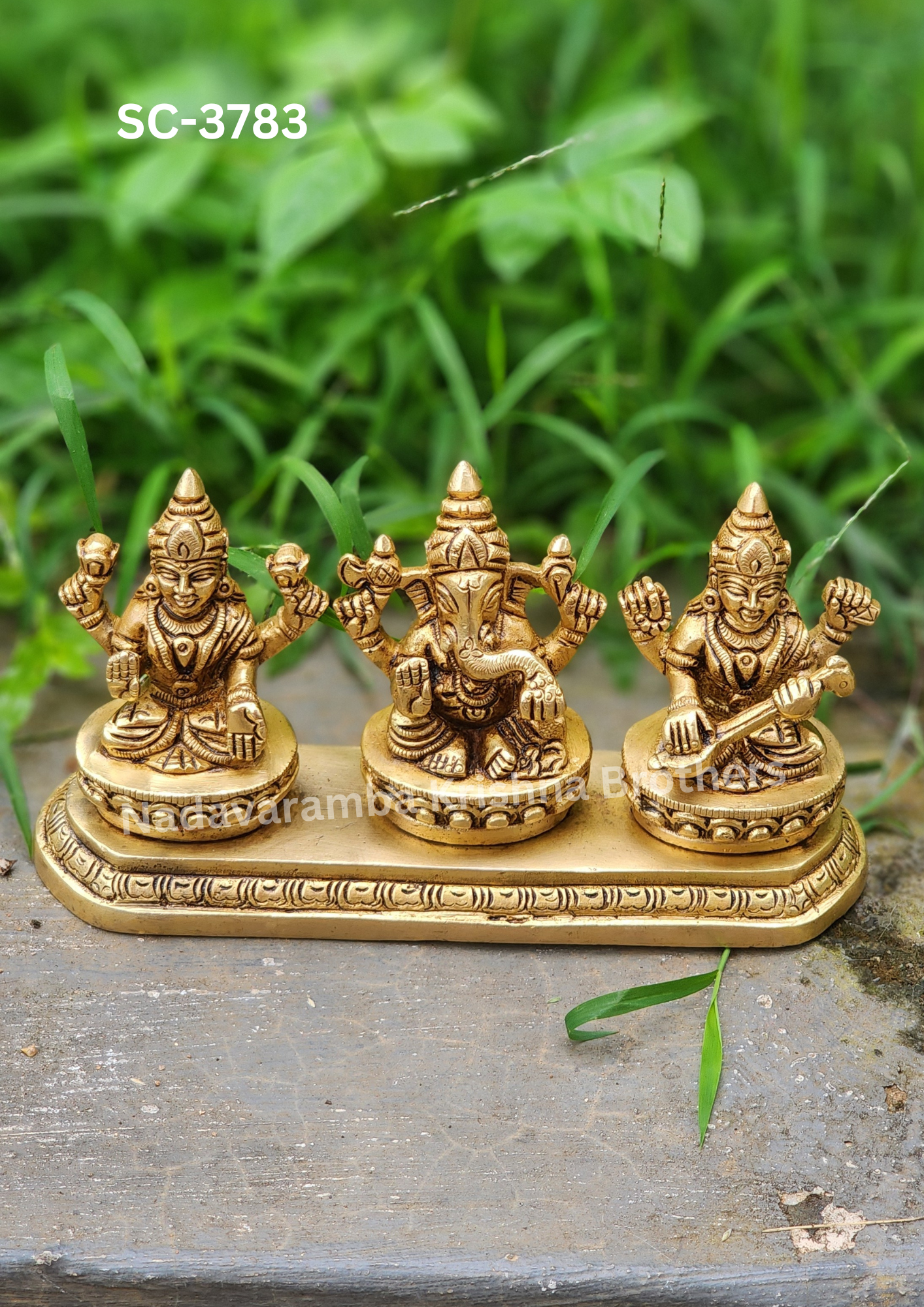 Brass Lakshmi, Ganesha, Saraswati Idol Set (SC-3783) - Image 2