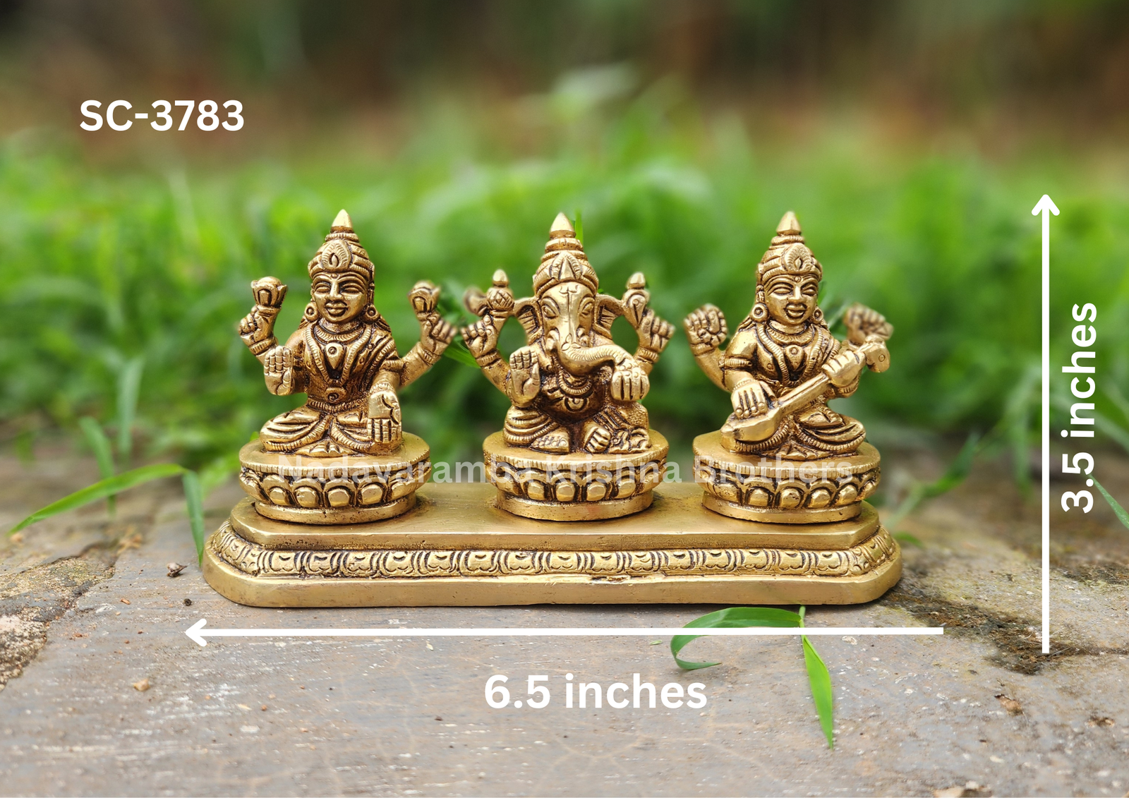 Brass Lakshmi, Ganesha, Saraswati Idol Set (SC-3783) - Image 5